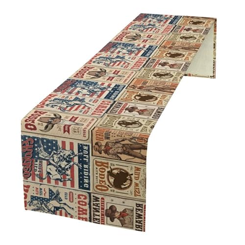 Vintage Cowboy Table Runner, Retro Western Rodeo Poster Home Decor Table Runner for Kitchen Dining Cafe Party, 13x36 Inch - color: Cowboy -3, size: W13"x L36"