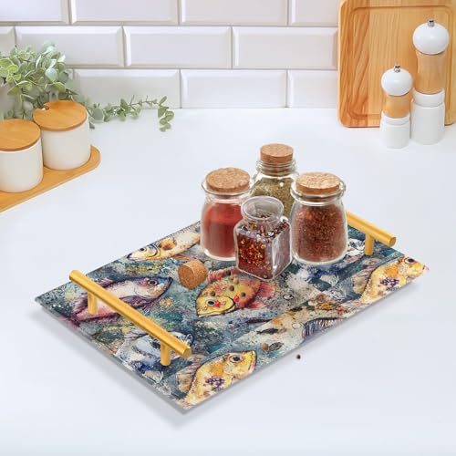 Retro Fish Decorative Trays Drawer Organizer Tray Desk Drawer Organizer for Bedroom