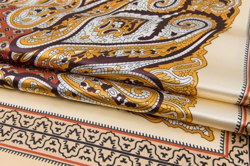 Silk-Feel 35x35 Satin Hair Scarf | Multi-Way Head Wrap for Sleep, Style & Hijab | Gift-Ready Fashion Scarf for Women - color: Orange-totem