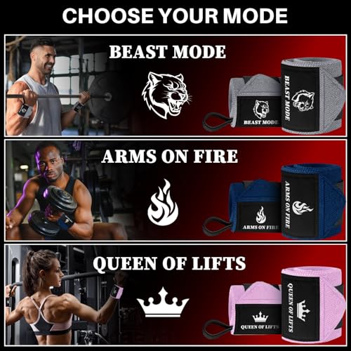 TECEUM Weightlifting 18" & 12" Wrist Wraps with Thumb Loop – Heavy Duty Wrist Workout Braces for Men and Women – Ideal for Powerlifting, Strength Training, Bodybuilding - color: Pink, style: 12" – Arms on Fire