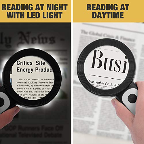 Magnifying Glass with Light, Handheld Large Magnifying Glass 18LED Cold and Warm Light with 3 Modes, Illuminated Lighted Magnifier for Seniors Reading, Coins, Jewelry - color: Black