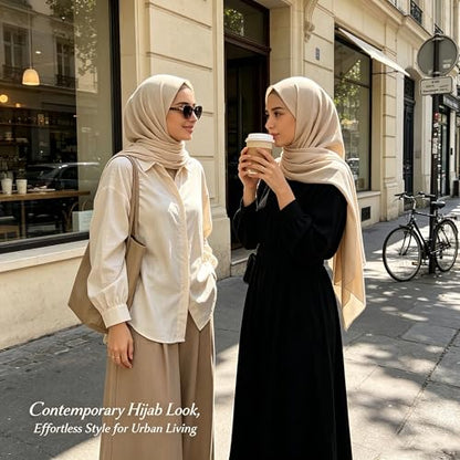 Jersey Hijab Scarf for Women,Lightweight Muslim Turban Head Scarf Modal Feel Hijab Coverings for Prayer with Clip - color: Beige