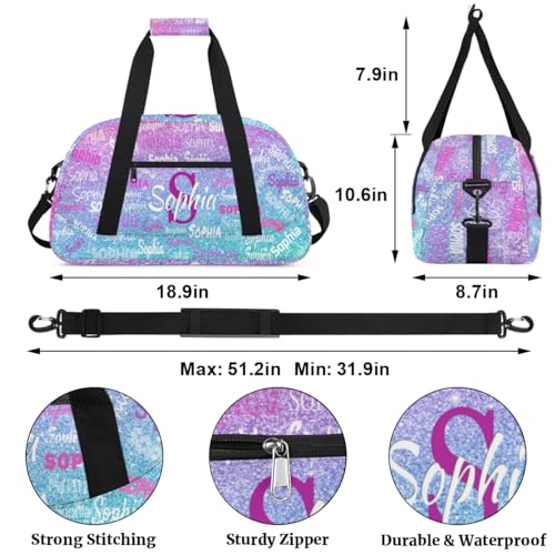Custom Dance Sleepover Bag for Girls, Light Blue Purple Glitters Bling | Personalized Duffle Bag Overnight Ballet Bag Toddler Ballet Bag Gym Duffle Bag for Travel Weekend - color: Color 21