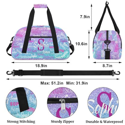 Custom Dance Sleepover Bag for Girls, Light Blue Purple Glitters Bling | Personalized Duffle Bag Overnight Ballet Bag Toddler Ballet Bag Gym Duffle Bag for Travel Weekend - color: Color 21