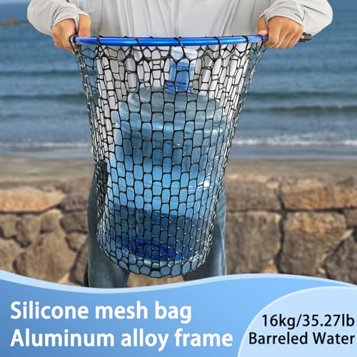 Telescoping Metal Lock Fishing Net Blue Aluminum Alloy Rubber Fish Net - Adjustable Length Lightweight Foldable Large Fishing Net with Handle Collapsible Extendable Fishing Accessories - color: Blue:3-section pole|upgraded metal lock|length:64.5"