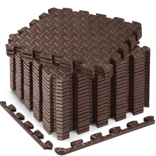 18 Pcs EVA Foam Floor Tiles, Puzzle Exercise Mat Set for Gym | Cover 18 sqft with 12.6" x 12.6" x 0.4" interlocking tiles for home gyms, garages and workout equipment - color: Cocoa Brown