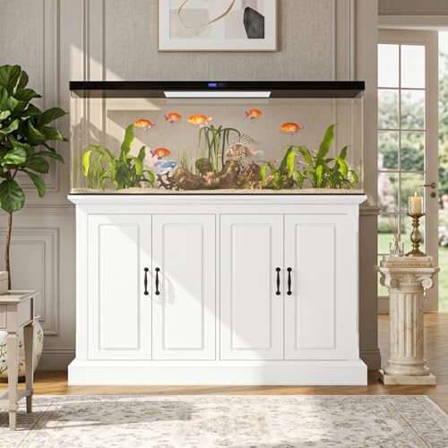 55-75 Gal Fish Tank Stand with Power Outlet & 4 Storage Cabinets, White | Heavy Duty Aquarium Stand with 880LBS Capacity, Cabinet for Turtle Tank & Reptile Terrarium Accessories - color: White, size: 50.00“L*20.00'W*36.20"H