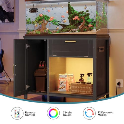 Bestier 40-50 Gallon Fish Tank Stand with Power Outlet&LED Light, 37x18 Heavy-Duty Metal Aquarium Stand with Cabinet&Drawer for Accessories Storage, Suit for Reptile/Turtle Terrarium,660Lbs Capacity