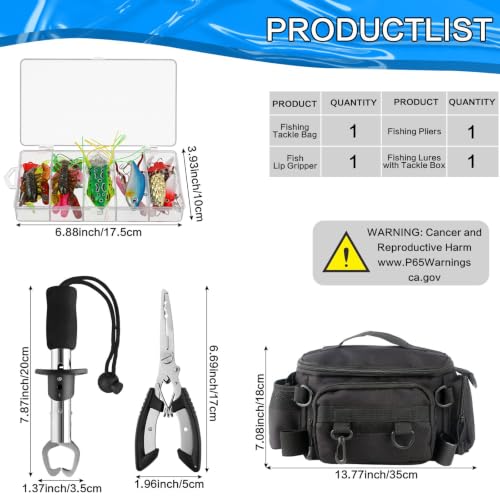 mouhike 113Pcs Fishing Tool Kit, Fishing Bag, Fishing Pliers Hook Remover, Fish Lip Gripper, Fishing Lures Hook Tackle Box, Handheld Digital Scale, Ice Fly Fishing Gear Accessories Set Fishermen Gift - color: Black
