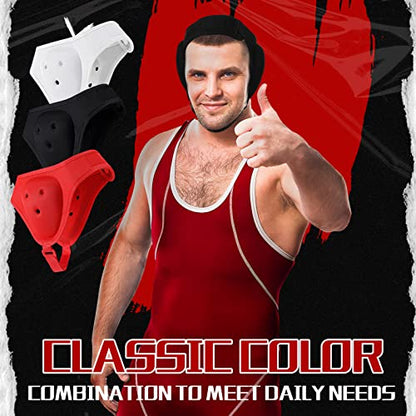 Hoteam 3 Pcs Wrestling Soft Ear Guard Grappling Headgear Kids Wrestling Gear Protective Headgear for Kids Youth Adults Boys Girls MMA BJJ Jiu Jitsu, 3 Colors