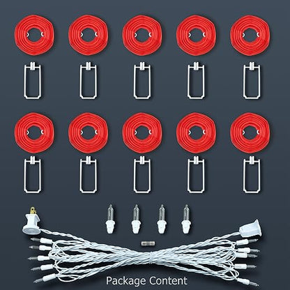 HOSY 10-Pack Red 3-in Lanterns, 11 ft White Wire Plug-in UL String Lights | Self-assembly Required, Nylon Fabric, 3-in Diameter, 12-in Spacing, End-to-end Connectable, UL Certified - color: Red