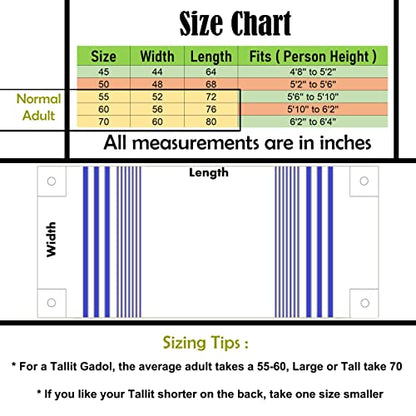 Full Size Tallit Prayer Shawl, Hand-Tied Tzitzit in Israel by a Jewish Craftsman, Blessing On Neckband - color: Blue & Silver, size: Size 50 - 68 x 48 Inch