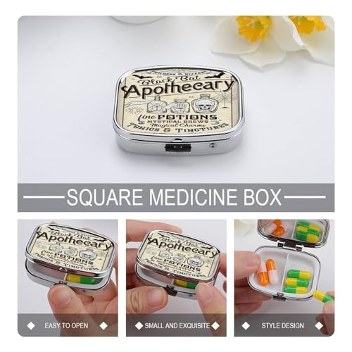 Metal 2 Compartment Pill Organizer Travel Friendly Portable Compact Pill Box Cute Pill Case to Hold Vitamins,Fish Oil,Supplements,Meds,Tablet for Purse,Pocket. (Apothecary) - color: Apothecary