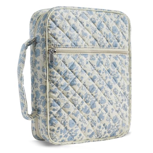 WOBAGMEN Bible Cover Case for Women,Large Bible Tote Bags Organizer Quilted Carrying Case for Girls,Bible Study Supplies Accessories Christian Gifts for Women (Blue Floral, L) - color: Blue Floral, size: L