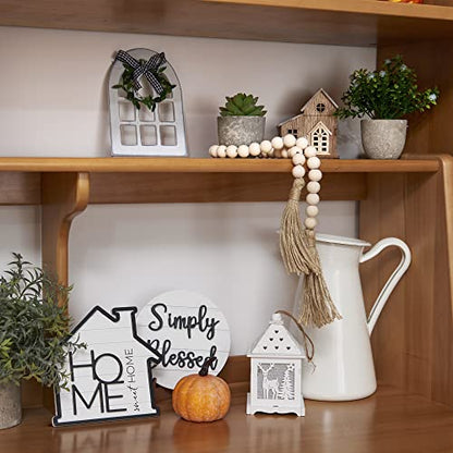 Houmury Rustic Farmhouse Tiered Tray Set with Succulent & Plant - Home Decor for Kitchens (Set of 8 Without Trays)