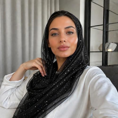 Sequin Scarf for Women Lightweight Mesh Shawl Wrap Bandana Hijab Headscarf for Summer Evening Dress - color: Black