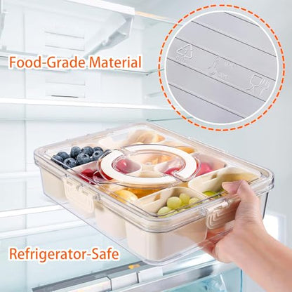 Snackle Box Container, Divided Serving Tray with Lid and Handle, 8 Compartment Portable Snack Box Containers, Clear Storage Organizer for Fruit Candy Nuts Veggie, Perfect for Road Travel Party - size: 8 Compartments