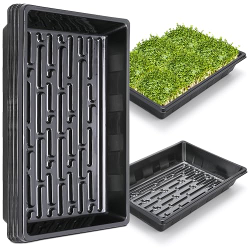 Sckee Upgraded 10 Pack Plant Growing Trays Seed Starting Tray Microgreens Growing Trays Seedling Plant Germination Starter Tray Transplant Fodder Flats, No Holes, No Leakage, Reusable (1017) - size: 1017