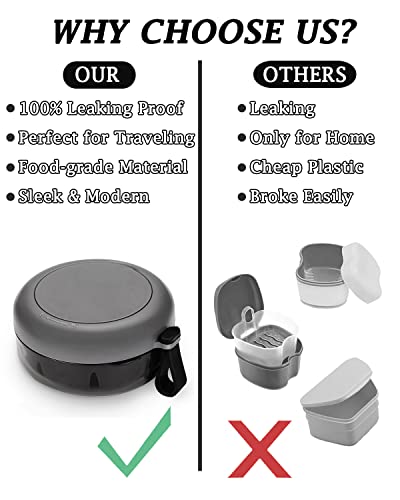 Denture Case, Definitely No-Leak Denture Bath Box for Traveling Perfectly, Denture Cup with Strainer & Magnetic Mirror,Completely Clean Care for Retainer, Mouth Guard, & Denture - color: Black