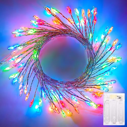 2Pack Battery Operated Fairy Lights, 10 Ft 120LEDs Firecracker String Lights Waterproof Silver Wire Starry Firefly Light for DIY Wreath Home Weeding Indoor Outdoor Christmas Decorations, Multicolor - color: Multicolor, size: 120 LEDs - 2Pack