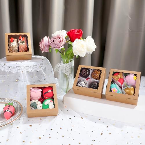 80 Pack 4x4x2 Bakery Treat boxes Cookies Boxes Mini Baking Boxes for Cake,Pie, Cinnamon Roll Treat,Chocolate Truffle Box Party Wedding Favor - color: Brown