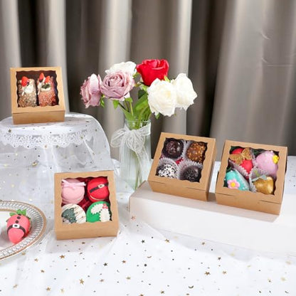 80팩 10.2x10.2x5.1cm(4x4x2인치) 베이커리 간식 상자 쿠키 박스 미니 베이킹 박스 케이크, 파이, 시나몬 롤 간식, 초콜릿 트러플 박스 파티 결혼식 선물 - color: 브라운.