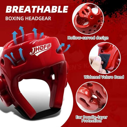 Martial Arts Karate Protective Sparring Gear Package Deal/Gift Adjustable Adult & Youth Headgear, Gloves & Kicks for MMA, Taekwondo, Boxing Training - color: Red, size: Large