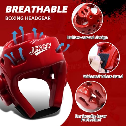 Martial Arts Karate Protective Sparring Gear Package Deal/Gift Adjustable Adult & Youth Headgear, Gloves & Kicks for MMA, Taekwondo, Boxing Training - color: Red, size: X-Large