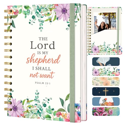 Blank 140 Page Christian Journals for Women – Multiple Designs – Hardcover with Scripture – Spiral Christian Notebook – Inspirational Writing Notebook for Bible Study and Prayer – Lord is my Shepherd (Psalm 23:1) - color: Shepherd