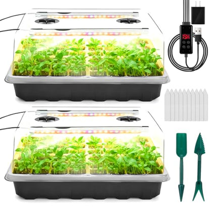 Seed Starter Tray with Grow Light, 96-Cell Seed Starter Kit, Seedling Starter Trays with Humidity Domes, Automatic Timer, Adjustable Light Indoor Gardening Plant Germination Trays - color: Black