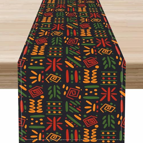 Traditional African Table Runner, Rustic Tribal African Juneteenth Black Liberation Pride Ethnic Coffee Table Center Decor for Kitchen Dining Patio Holiday Party Indoor Outdoor Table, 13"x36" Inch - color: African-4, size: 13x36" Table Runner