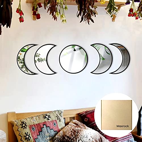 MAXROCK Scandinavian Natural Decor Acrylic Moonphase Mirrors, Moon Phase Mirror Set, Bohemian Wall Decoration for Living Room Bedroom（Not Actual Mirror) - color: Black