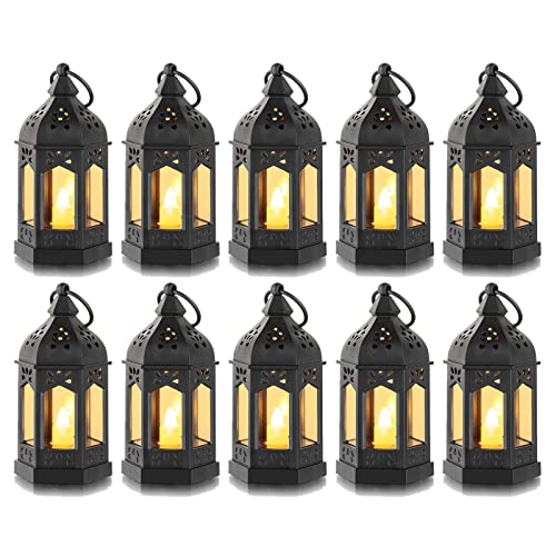 Romadedi 10-Pack Black Mini Lanterns for Centerpiece, 4.9 in - color: Black