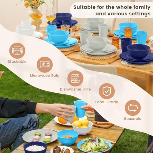 Homienly 40 PCS Wheat Straw Plates and Bowls Sets, Cups Sets, Service for 8, Unbreakable Microwave and Dishwasher Safe Dinnerware Sets,Reusbale Plastic Dishes Set - Island, Matte - color: Island Matte, size: 40 PCS