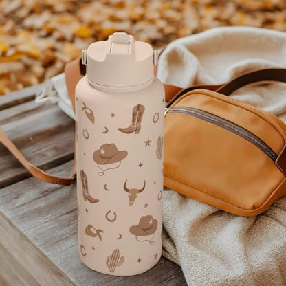 Western Cowgirl Water Bottle 32oz Stainless Steel with Lid, Insulated Bottles for Women Girls, Gift Idea for Birthday Christmas - color: Cowgirl