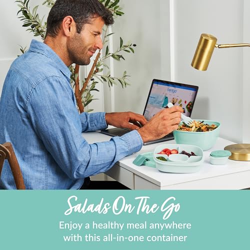 Bentgo Salad Container, Lunch Bowl with 4-Compartment Toppings Tray, 54 oz - color: Coastal Aqua