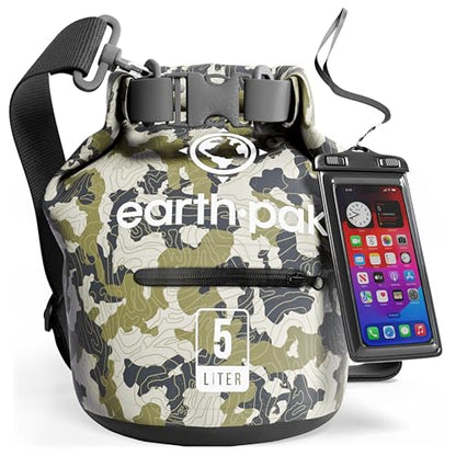 Earth Pak Waterproof Dry Bag with Zippered Pocket - Waterproof Dry Bag Backpack Keeps Gear Dry - color: Camo, size: 5L