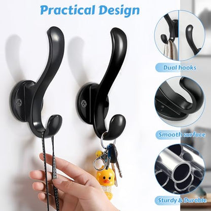 4 Pack Coat Hooks Wall Mount Heavy Duty Utility Retro Double Hooks for Hanging Coats,Hat, Towel, Key, Robe, Scarf, Bag, Cap (Black) - color: 4 Pack-Black