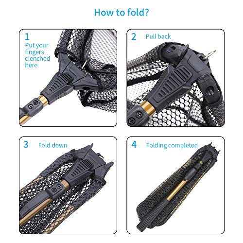 YVLEEN Folding Fishing Net - Foldable Fish Landing Net Robust Aluminum Telescopic Pole Handle and Nylon Mesh 16inch Hoop Size - color: C:16”/40cm Hoop Size (Telescopic Handle) Gold