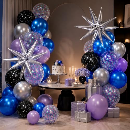 Outer Space Balloons, 12 Inch Purple and Black Balloon for Birthday Party - color: Black and Sliver, size: 30PC