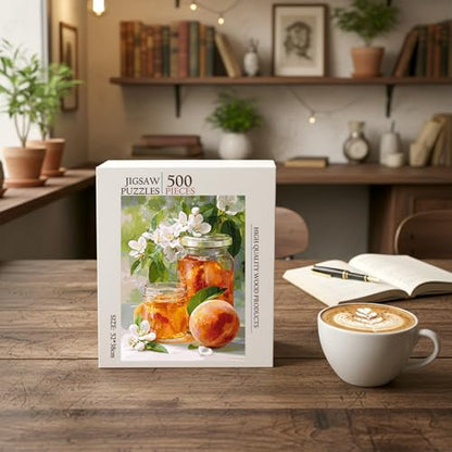 Peach JAM Food Jigsaw Puzzle - 500 Pieces Wooden Puzzle for Adults, Wall Art Gift, Finished Size: 20 x 15 Inch - color: Peach Jam - 500 Pieces