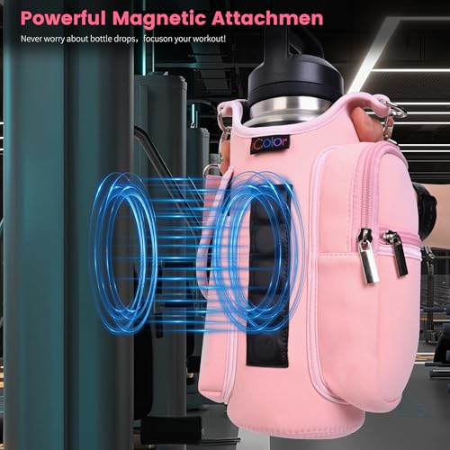 icolor Magnetic Gym Bag Water Bottle Carrier Holder with Phone Pockets & Shoulder Strap,Gym Magnetic Bag 5 Built-in Magnets Gym Accessories Organizer Sling Bottle Bag Pouch Sleeve - color: Pink