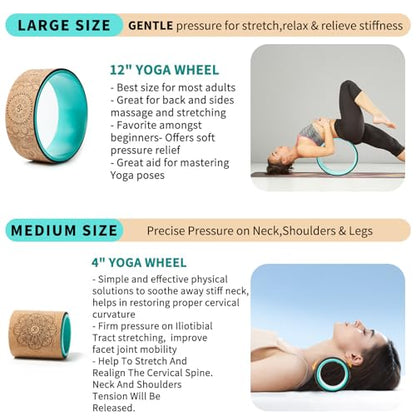Cork Roller, Yoga Wheel, Upgraded Back Wheels for Pain Relief & Stretching | Strongest Back Roller for Deep Tissue Massage, Improving Yoga Poses Backbend - style: CORK
