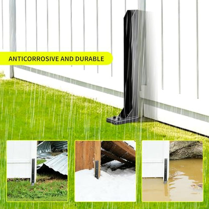2pcs Fence Post Repair Kit - Fix Rotted or Damaged Wood Posts Without Replacement! Heavy-Duty Steel Brackets & Concrete Anchors for Permanent Stabilization