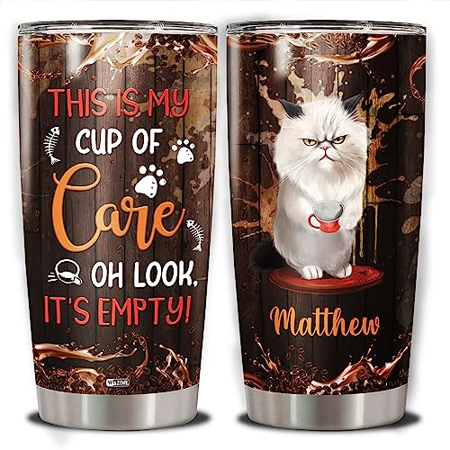 WAZONE Personalized Cat Tumbler With Lid 20oz 30oz Present for Women Girls Daughter Sister Mom Cats Lovers Christmas Birthday Things Animal Gifts Customized Name Insulated Travel Cup Mug - color: Cat