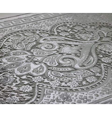 Modefa Luxury Velvet Prayer Rug with Prayer Beads | Soft Elegant Muslim Turkish Janamaz Sajada Carpet for Men and Women | Plain Solid Prayer Mat Ramadan Eid Gift - Paisley (Silver Grey) - color: Silver Grey