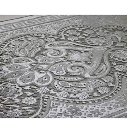 Modefa Luxury Velvet Prayer Rug with Prayer Beads | Soft Elegant Muslim Turkish Janamaz Sajada Carpet for Men and Women | Plain Solid Prayer Mat Ramadan Eid Gift - Paisley (Silver Grey) - color: Silver Grey