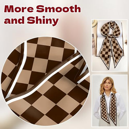 Head Hair Scarf Neck Silk Feeling Scarves Long Thin Satin Fashion Handbag Cute Decoration Women Girls 59 * 6.7'' - color: O-6-brown
