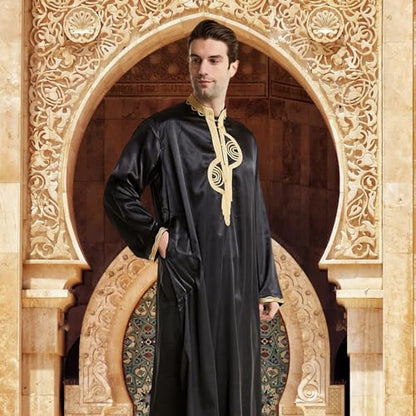 zhxinashu Thobe for Men Islam Long Sleeve Mens Kaftan Thobe Muslim Men Clothing - color: Black, size: 3X-Large