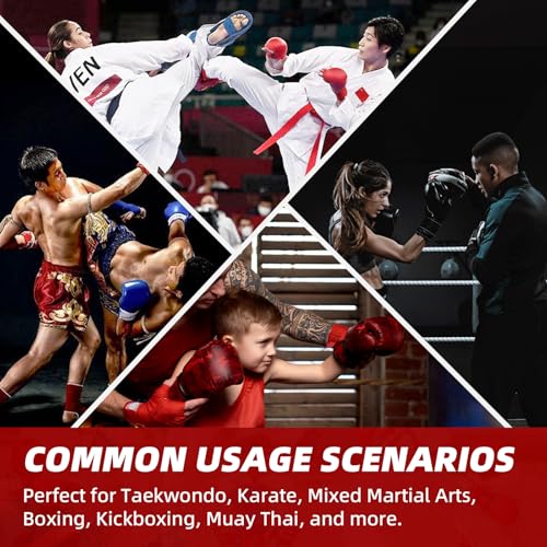 Martial Arts Karate Protective Sparring Gear Package Deal/Gift Adjustable Adult & Youth Headgear, Gloves & Kicks for MMA, Taekwondo, Boxing Training - color: Red, size: Small